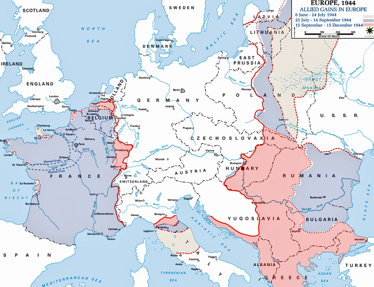 Map of WWII: Allied Gains in 1944 (Europe)