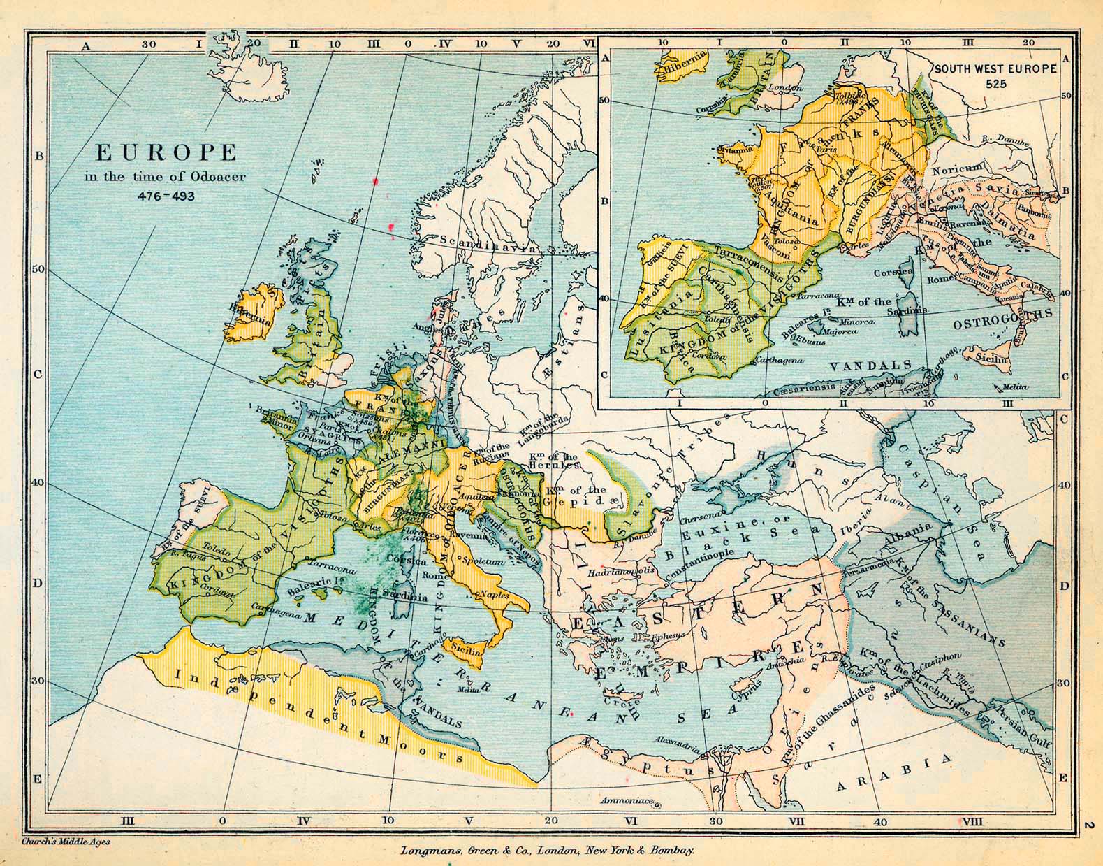 Map of Europe in the time of Odoacer 476-493