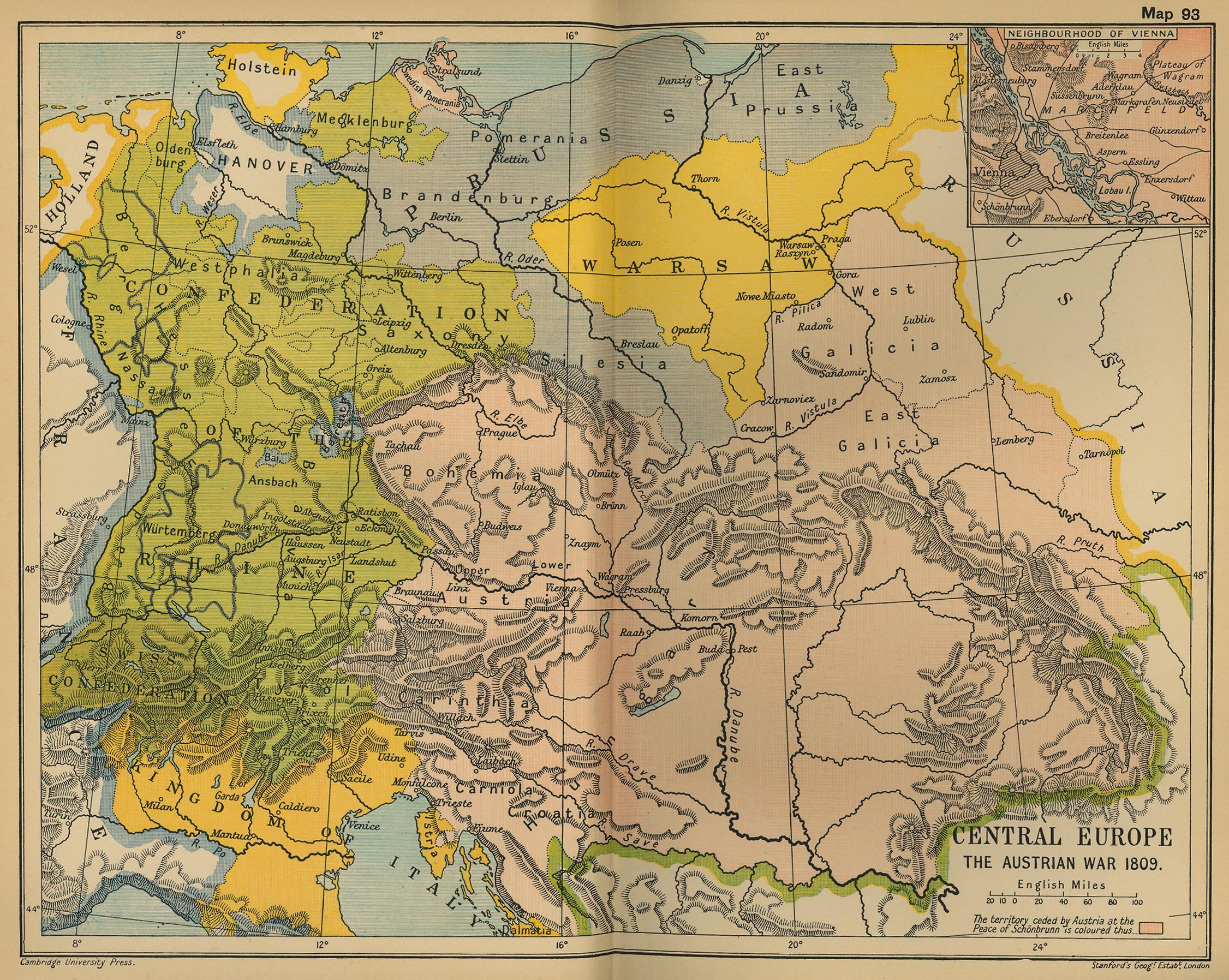 Map of Central Europe 1809: The Austrian War and the Treaty of Schoenbrunn