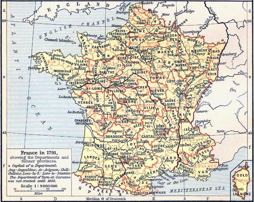 Map of France in 1791