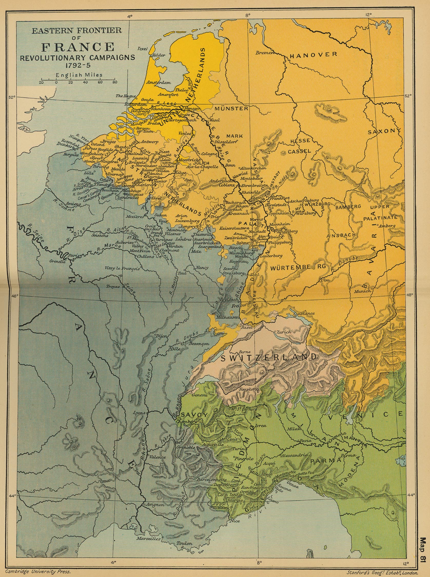 Map of Eastern France in 1792: Revolutionary Campaigns