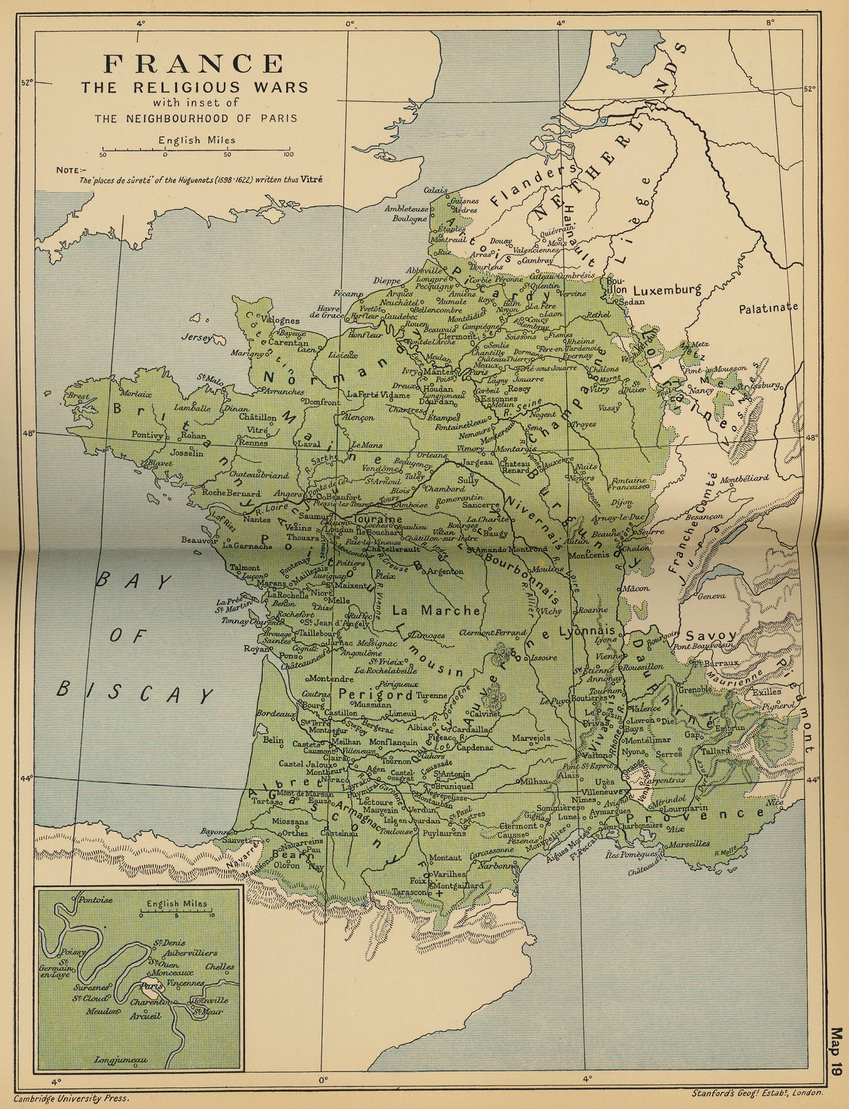 Map of France: The Religious Wars 1562-1598