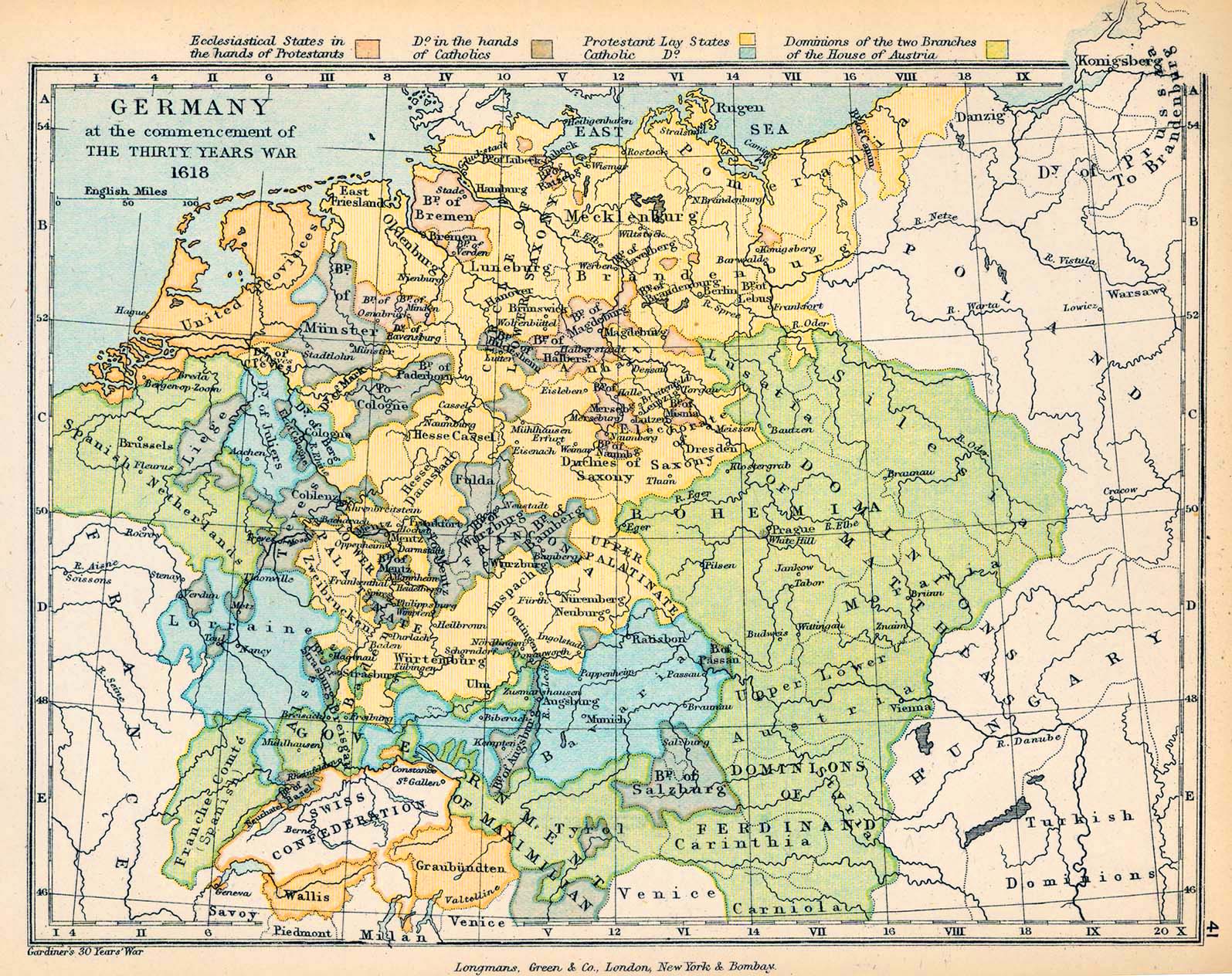 Map of Germany at the beginning of the Thirty Years' War 1618