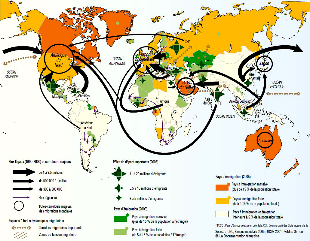 World Map 2005 - Global Migration / Immigration / Emigration