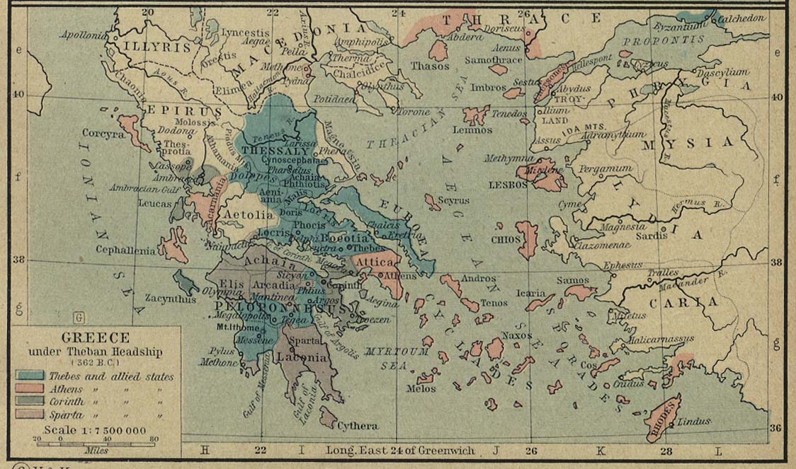 Map of Greece under Theban Headship (362 B.C.)
