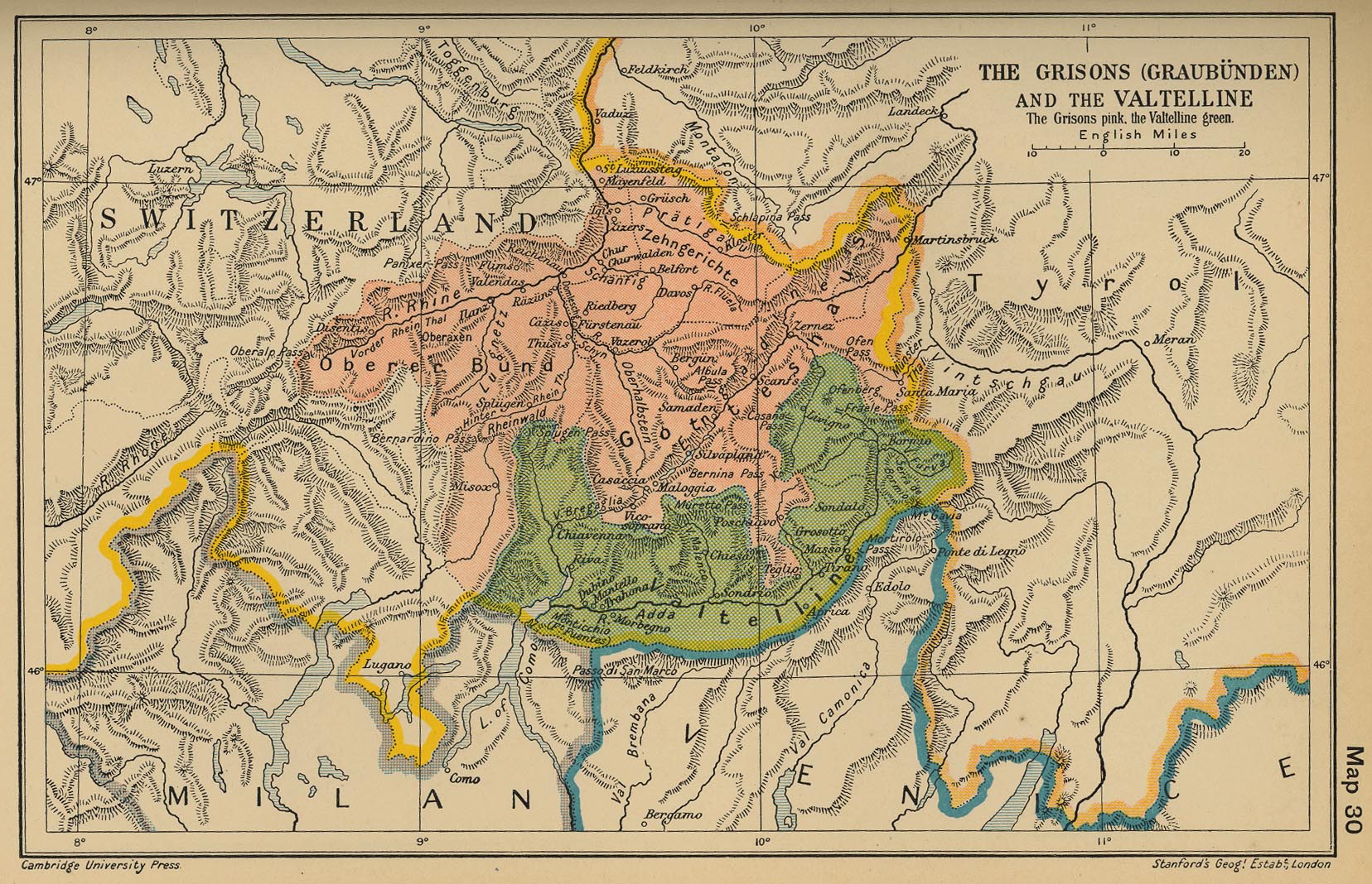 Map of the Grisons and the Valtelline