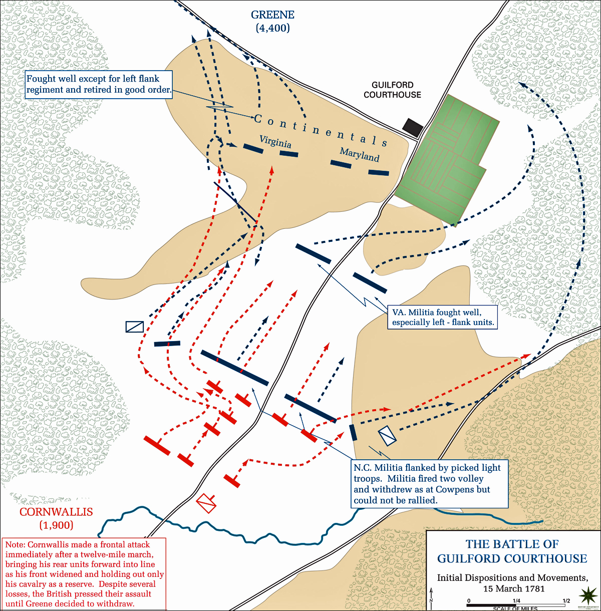 Map of the Battle of Guilford Courthouse - March 15, 1781