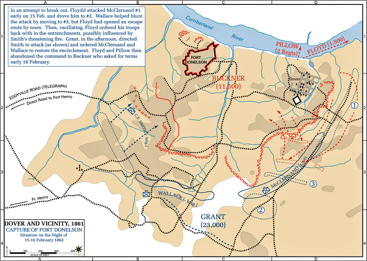 Map of the Henry and Donelson Campaign: February 15-16, 1862
