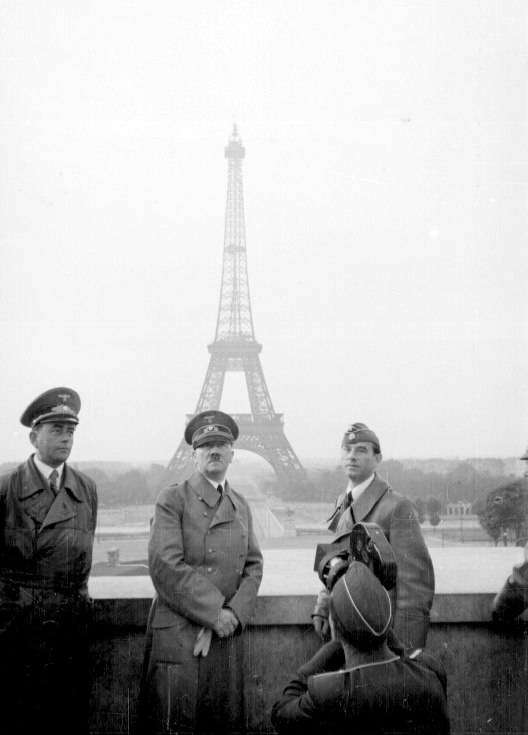 Photograph of Adolf Hitler in Paris, posing with Eiffel Tower in the background - June 23, 1940.
