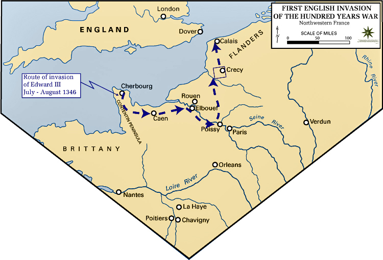 Map of Edward's Route to Crecy 1346