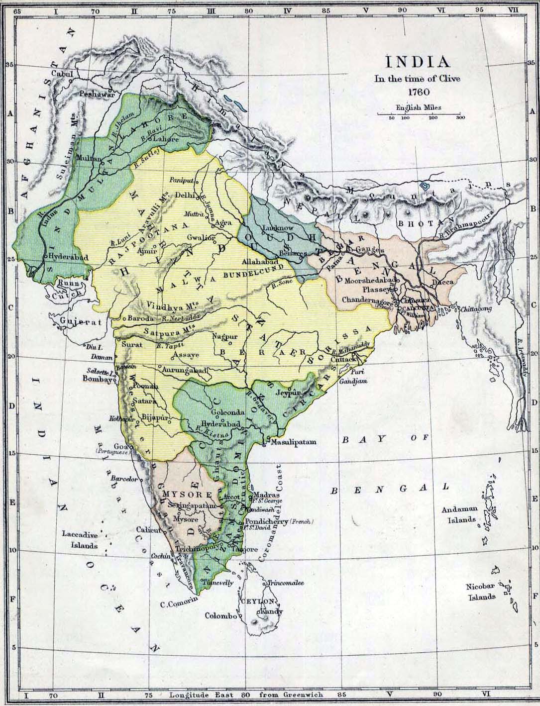 Map of India in the time of Clive 1760