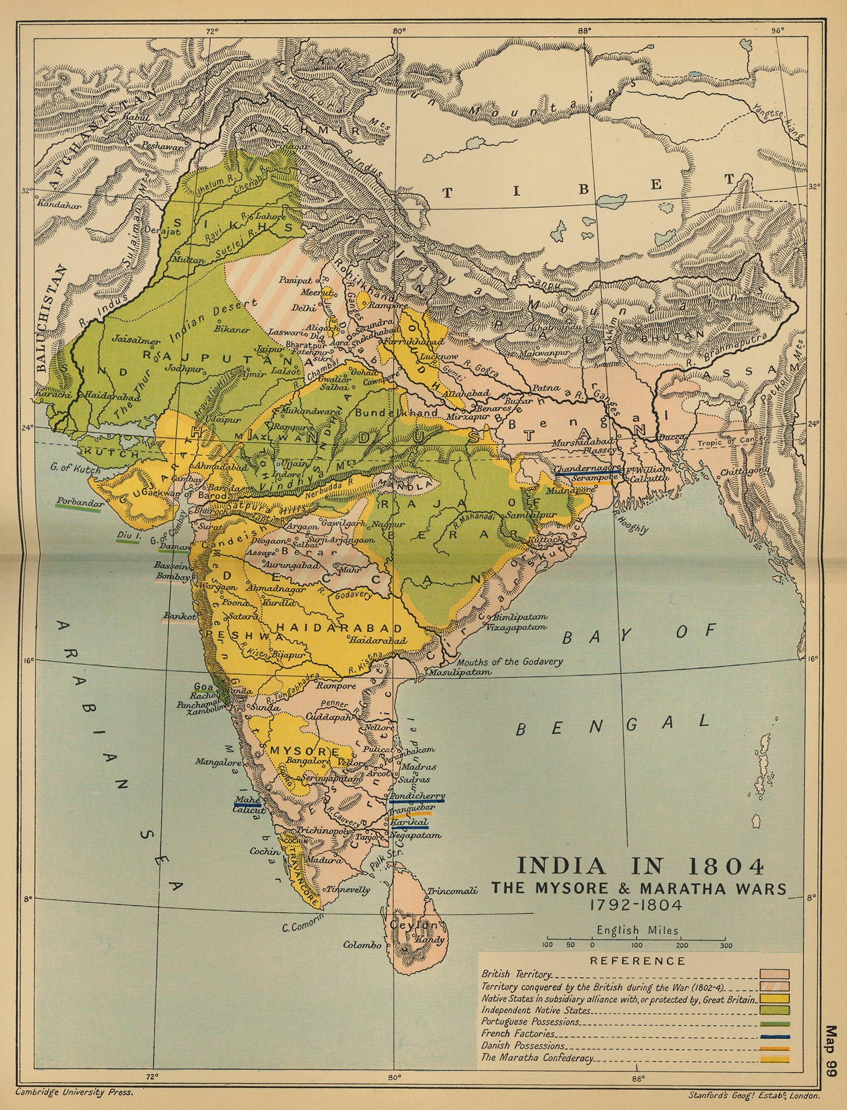 Map of India in 1804: The Mysore & Maratha Wars 1792-1804