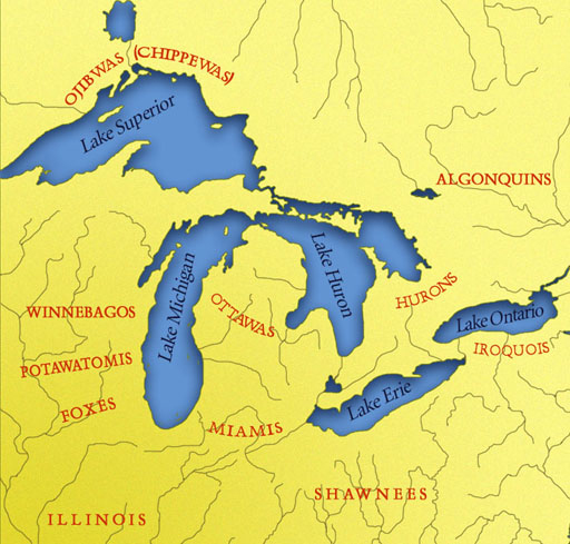 Map of the Indian Tribes Around the Great Lakes 