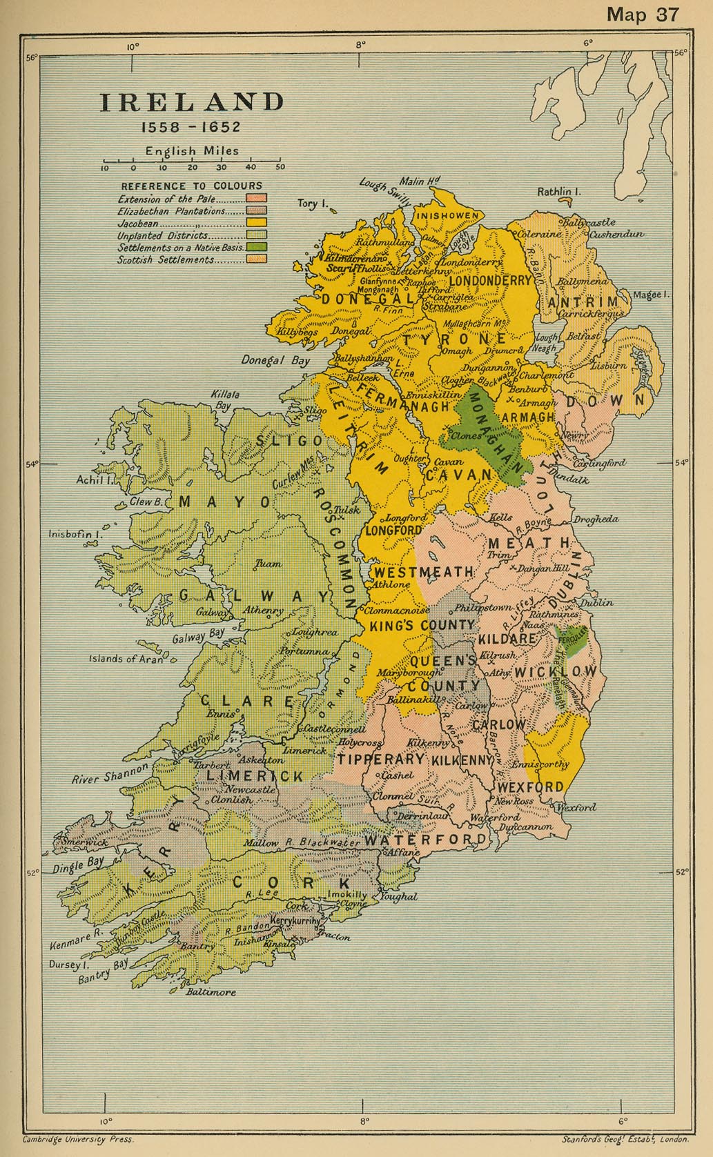 Map of Ireland 1558-1652