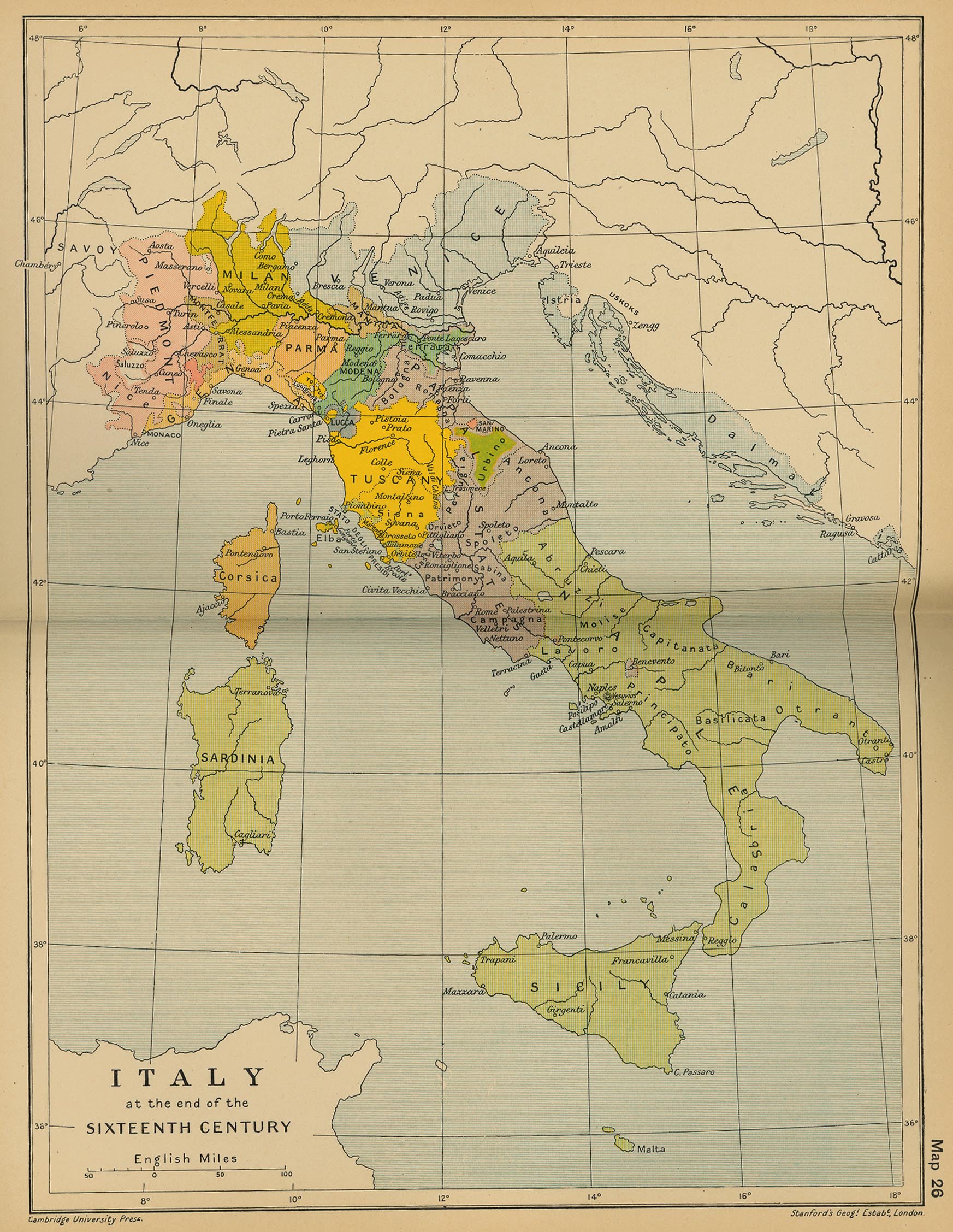 Map of Italy 16th Century