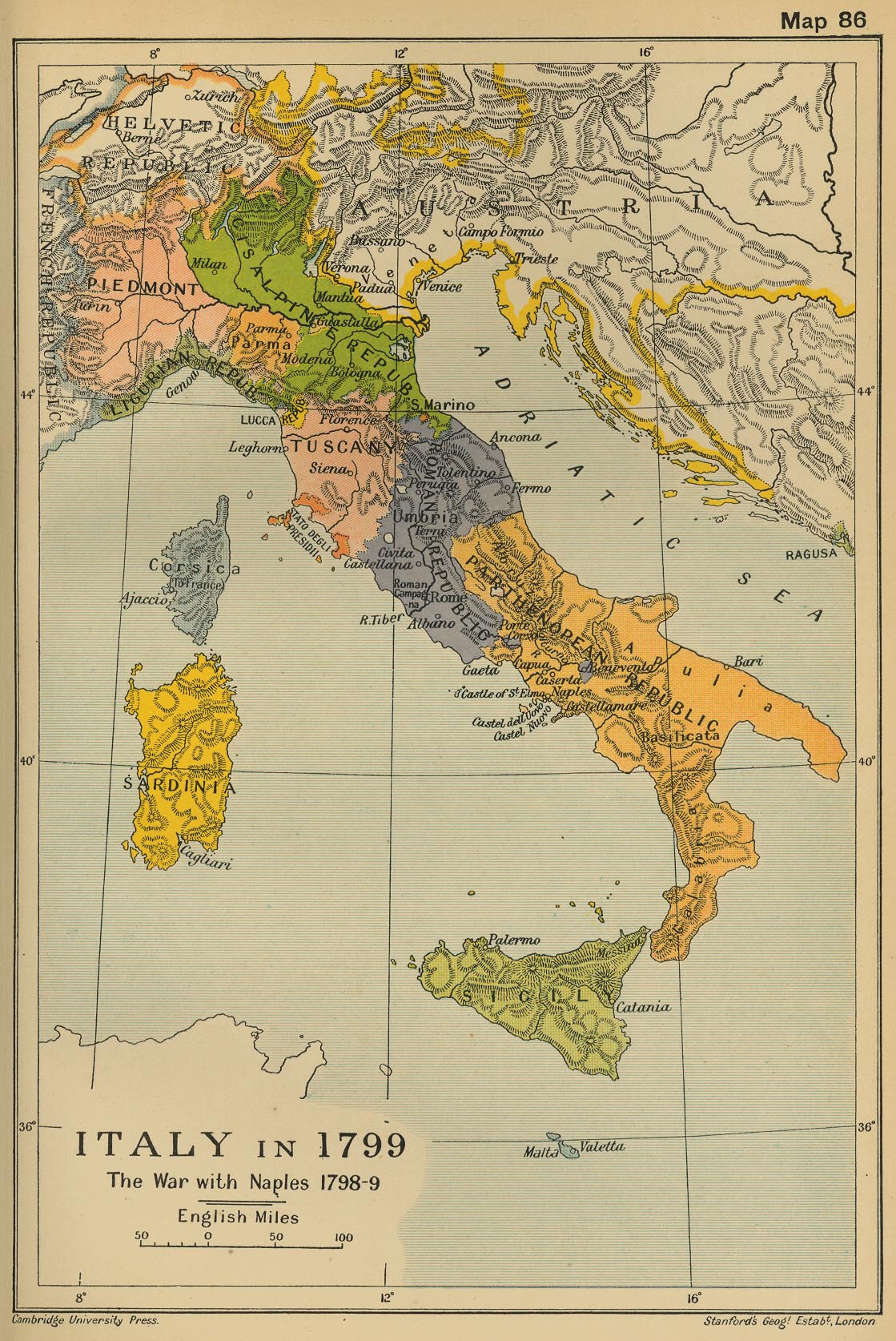Map of Italy in 1799: The War with Naples