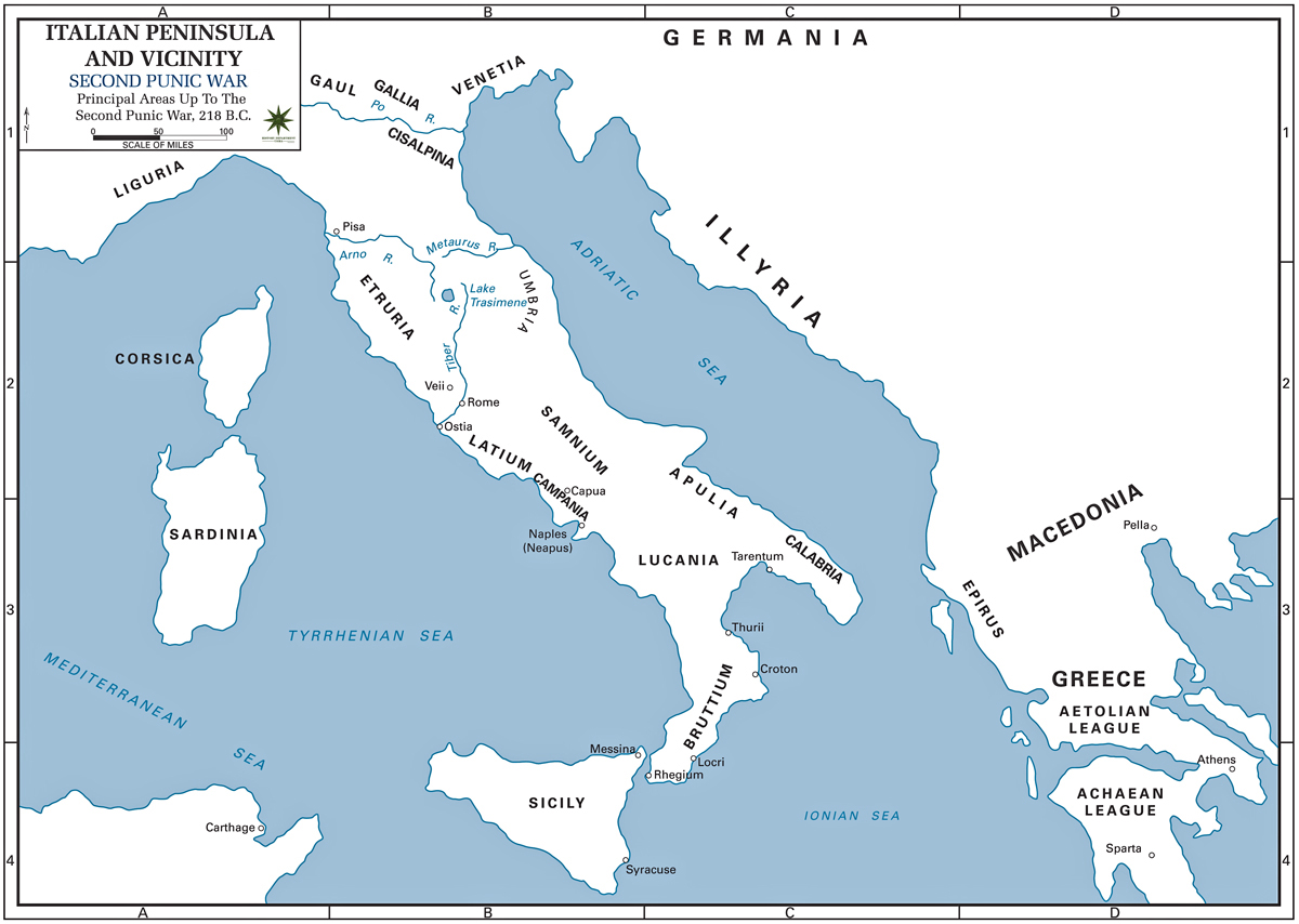 Map of Italy 218 BC - Second Punic War