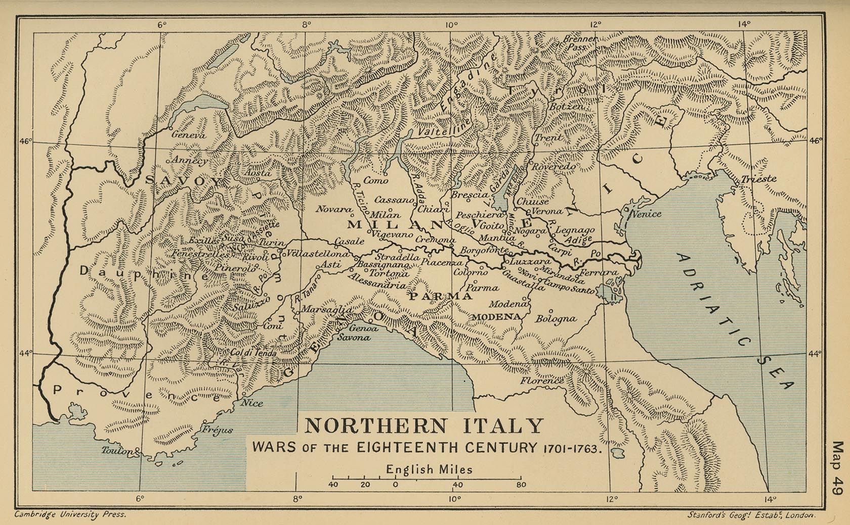 Map of Northern Italy 1701-1763