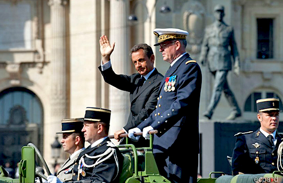 Parade July 14, 2011, Paris: The president of the republic and the Chief of Staff of the Army on board the command car.