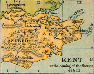 Map of Kent at the coming of the Saxons in 449