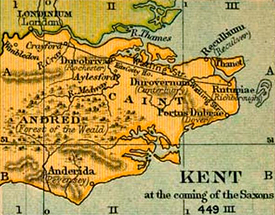 Map of Kent at the coming of the Saxons, 449.