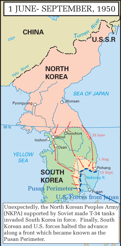 Map of the Korean War: June 1 - September 1950