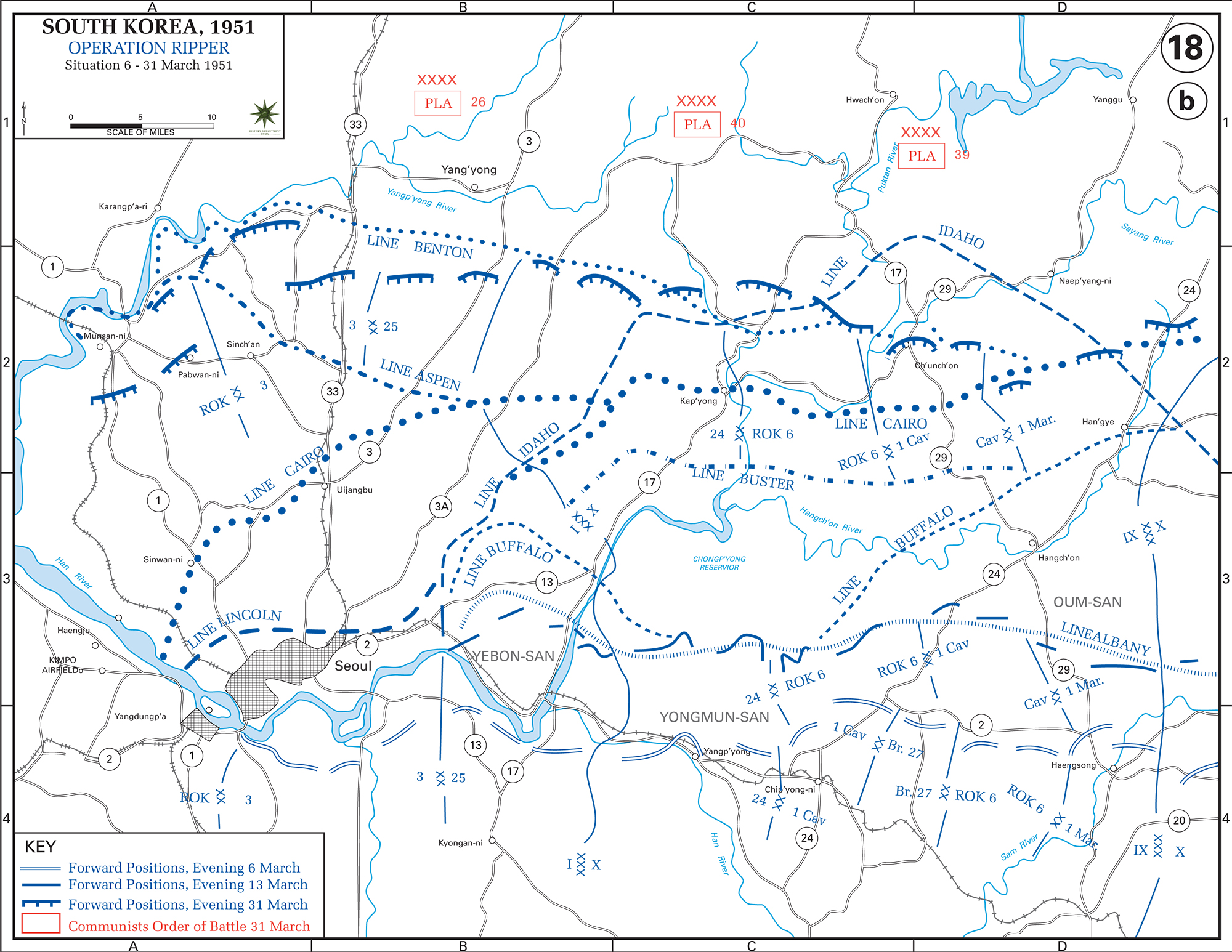 Map of the Korean War: South Korea. Operation Ripper, Situation March 6-31, 1951.