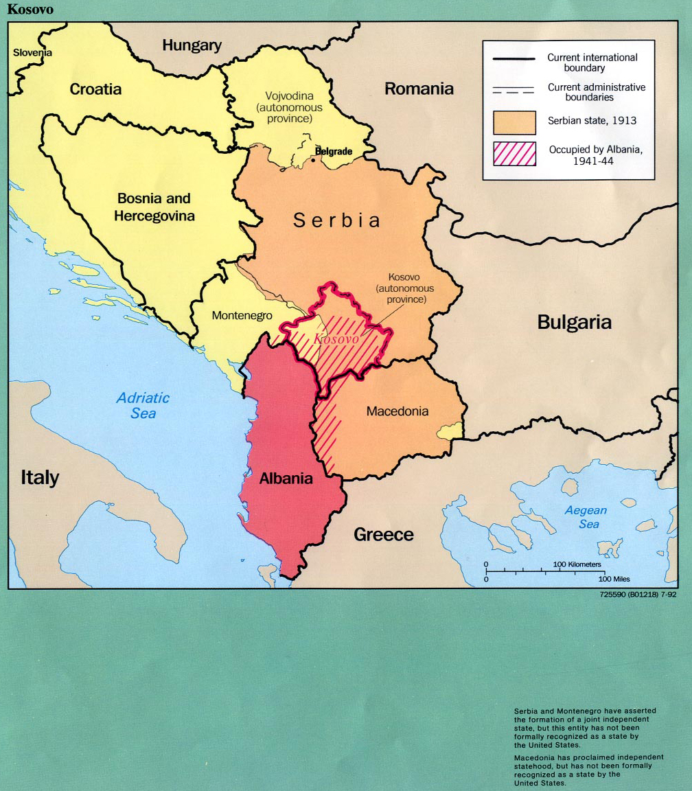 Map of Kosovo 1913-1992