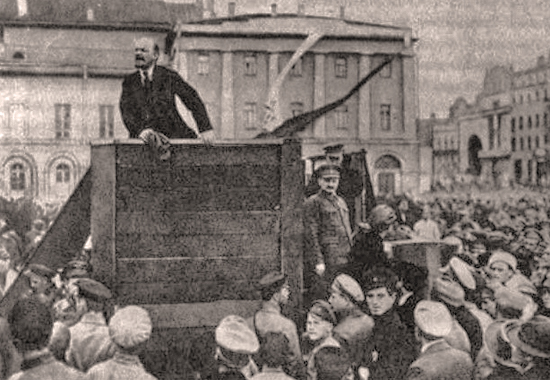 Lenin speaking to crowds in Moscow - May 5, 1920
