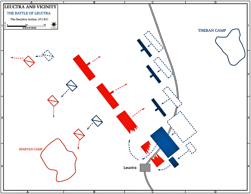 Map of the Battle of Leuctra - Decisive Action, 371 B.C.