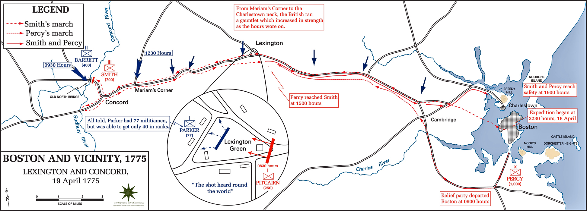Map of the Battle of Lexington and Concord - April 19, 1775