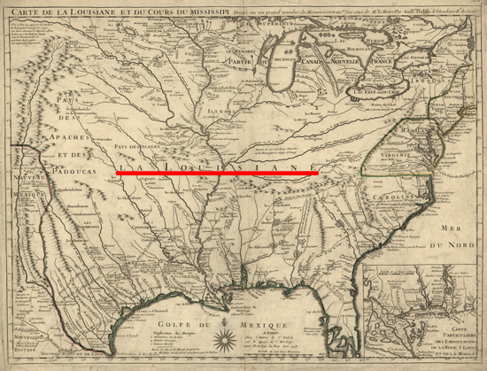 Map of La Louisiane - The Original Louisiana Territory Before the Treaty of Fontainebleau 1762