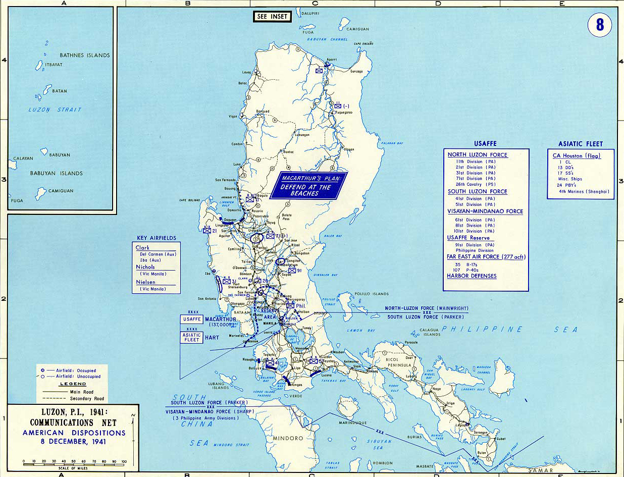 Map of World War II: Southeast Asia. Luzon, Philippines, Communications Net, 