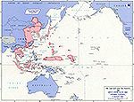Map of World War II: The Far East and the Pacific. Areas Under Allied and Japanese Control. Situation August 15, 1945.