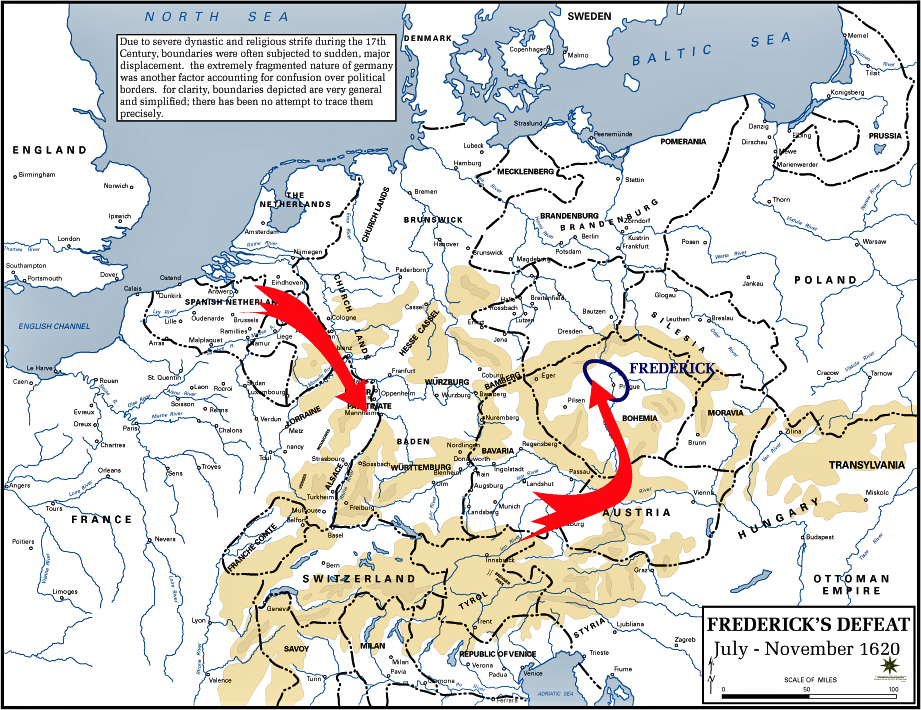 Map of the Thirty Years War: Frederick's Defeat 1620