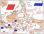 Map of World War II: Southeast Asia. Dutch East Indies. Japanese Centrifugal Offensive, December 1941 - April 1942.