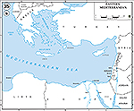 Map of the Eastern Mediterranean: Turkey, Lebanon, Syria, Jordan, Israel, Egypt, Saudi Arabia, Sinai Peninsula, Libya.