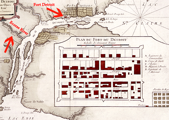 Map Location of Fort Detroit and the Ecorse River