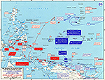 Map of World War II: The Western Pacific, New Guinea, and the Philippine Islands April 22 - July 24, 1944.