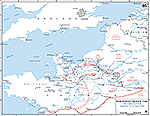 Map of WWII: Normandy Invasion. Operations August 14-25, 1944. Exploitation.