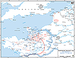 Map of WWII: Normandy Invasion. Operations August 1-13, 1944. The Breakout.