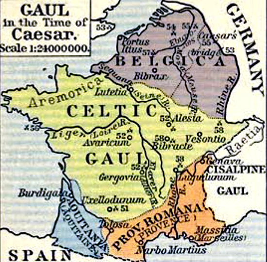 Historical Map of Gaul in the Time of Caesar