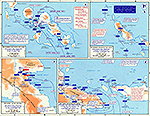 Map of World War II: The Pacific. The Solomons and New Guinea June 1943 - April 1944.