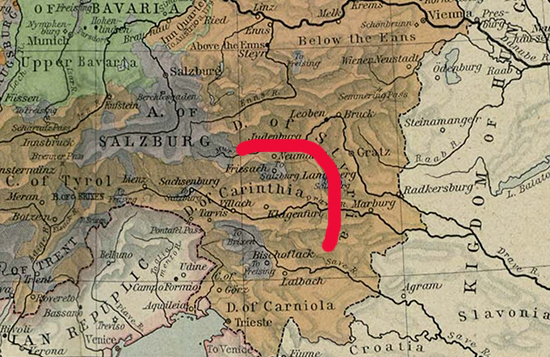 Map Location of the Duchy of Styria around 1786