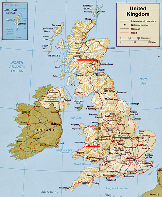 Map of the United Kingdom: England, Wales, Scotland, Northern Ireland
