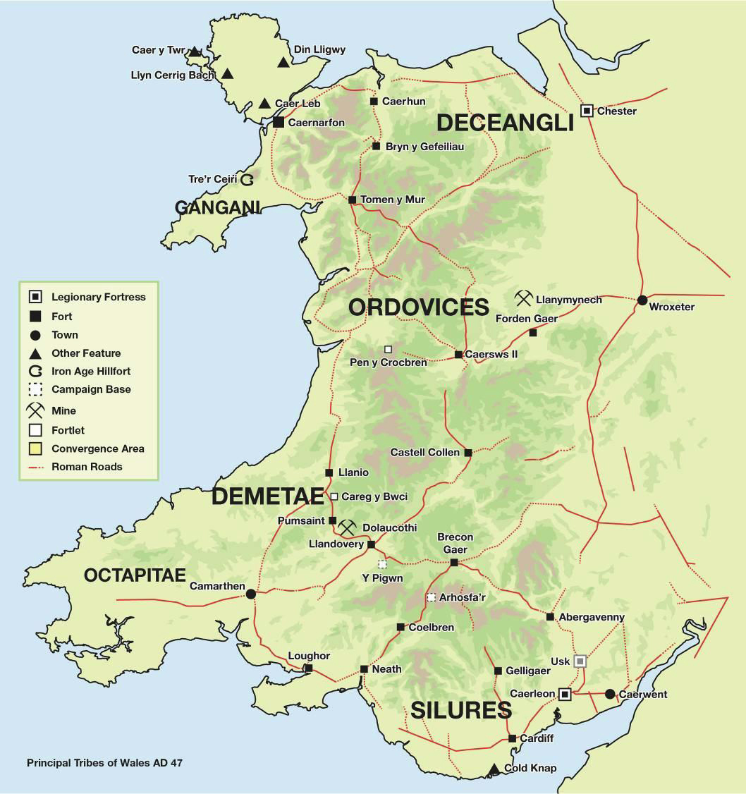 Map of Wales, AD 47, Roman Britain