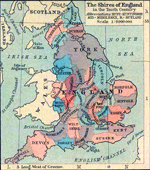 Map of the Shires of England in the Tenth Century.