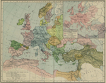 Europe and the Mediterranean Lands about 1097. Inset: Europe and the Mediterranean Lands by Religions about 1097.