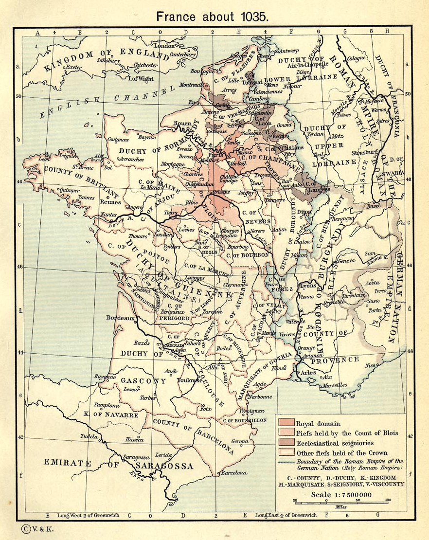 Map of France around the year 1035