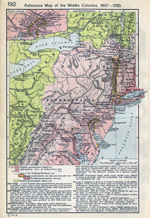 Reference Map of the Middle Colonies, 1607-1760. Inset: Settlements on the Delaware River.